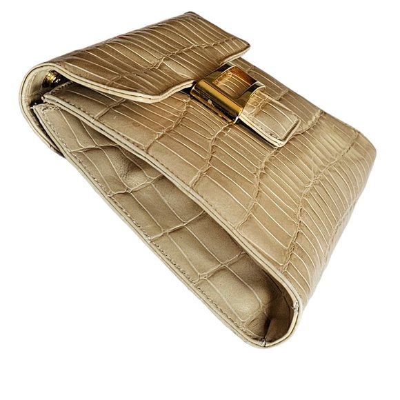 MADE IN ITALY Croc Embossed Ivory Patent Leather Clutch Crossbody - Picture 2 of 13